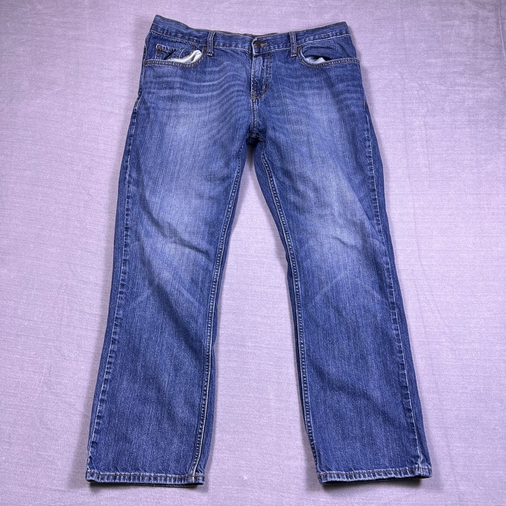 Old Navy Mens Blue Low Rise Comfort Denim Whisker Famous Straight Jeans 38x30